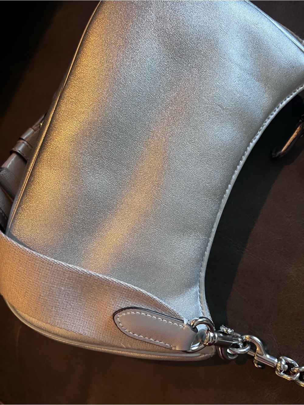 Coach Metallic Silver Mini Shoulder Bag with Chain Strap - Picture 2 of 6